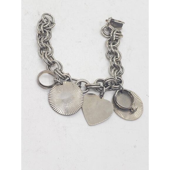 Vintage Chunky Charm Bracelet Heart Ring Charm Wedding Anniversary Engravable - Picture 5 of 12